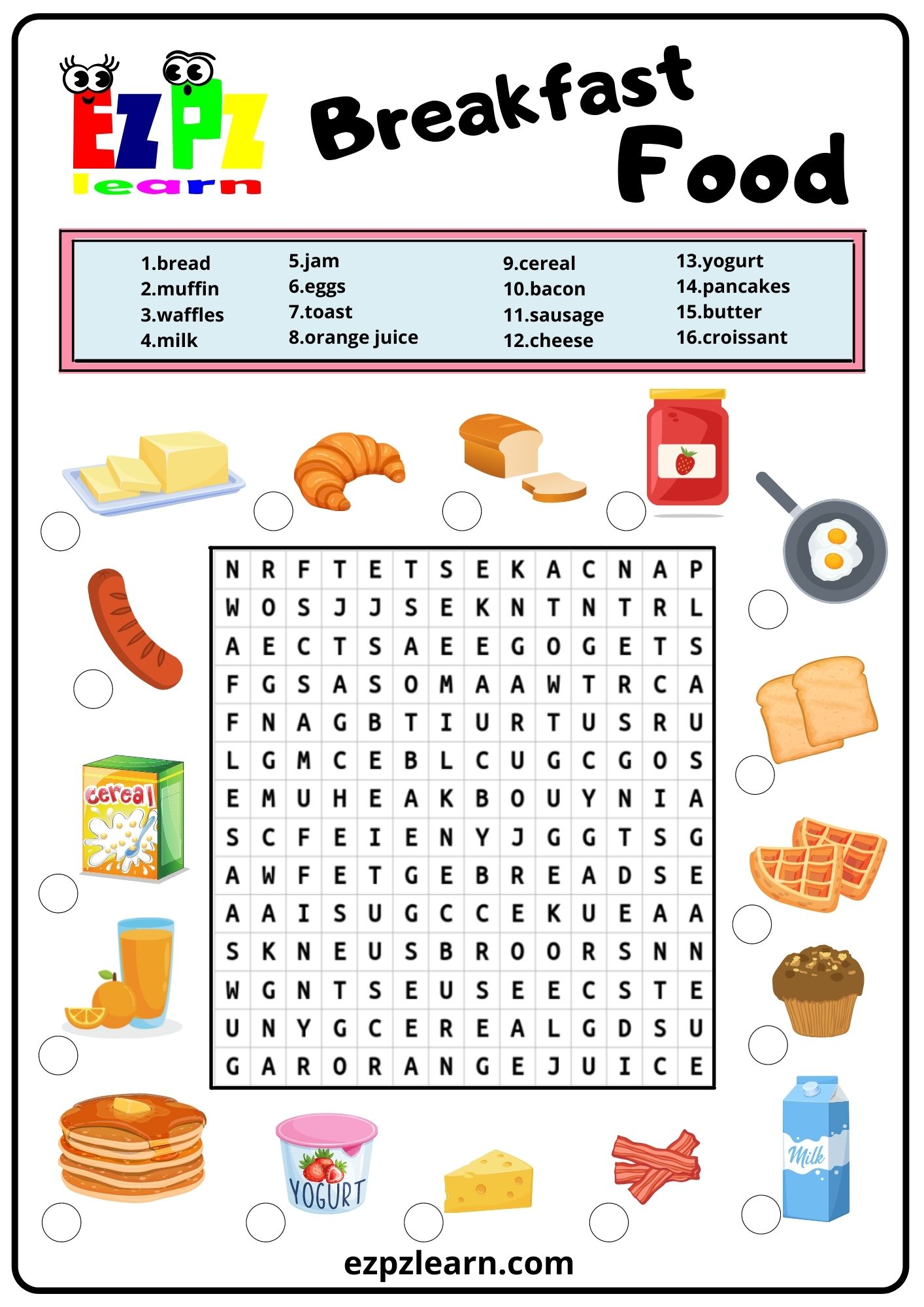 Breakfast Food Word Search 2